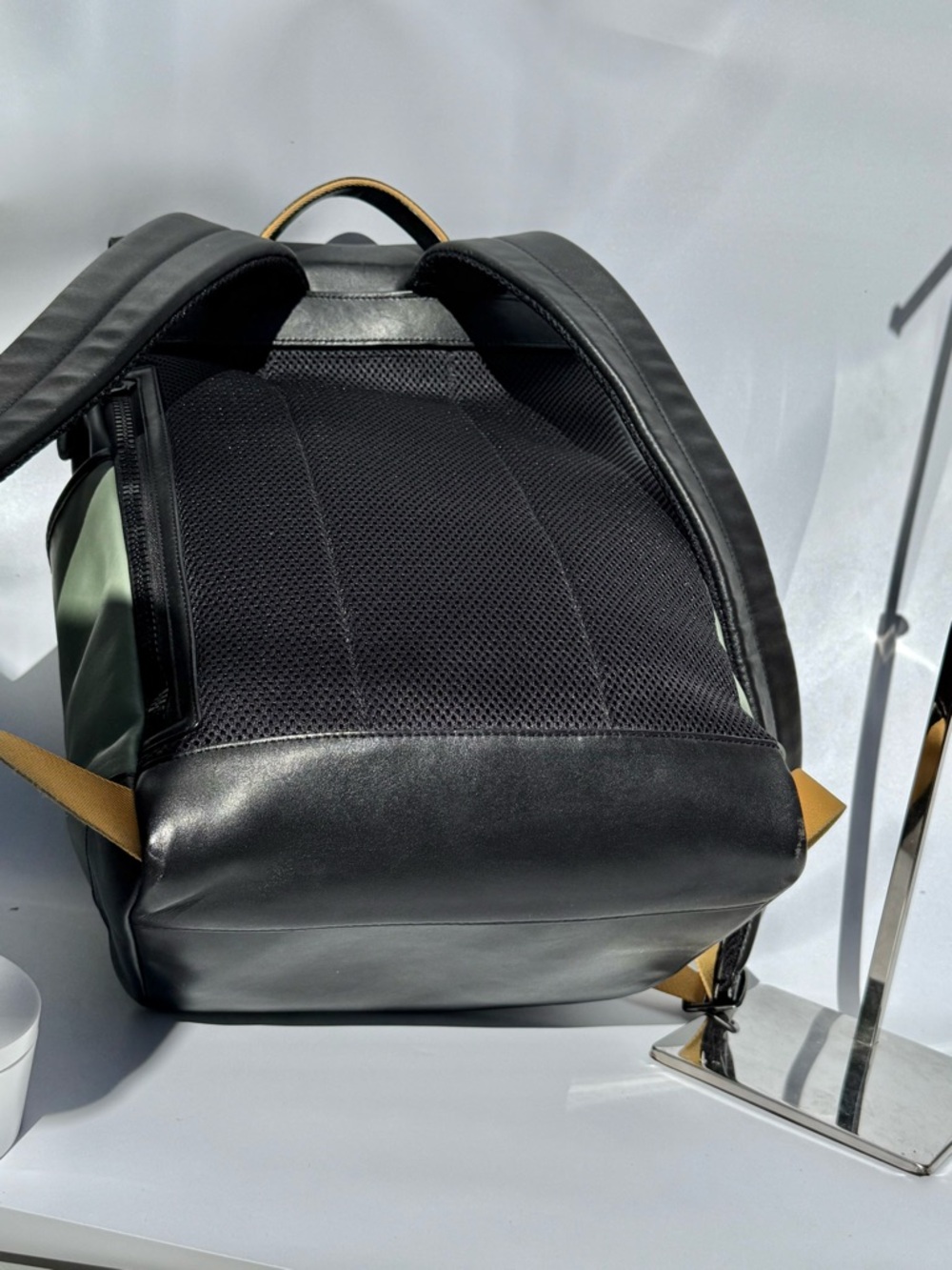 Coach Unisex Coach Track Leather Backpack Green, Black and goldenrod. - Picture 3 of 9